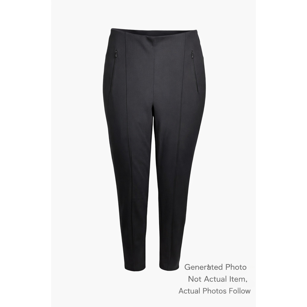 Renuar Black Stretch Pull On Slim Pants Zip Pocket Seam Front Work Travel Chic S